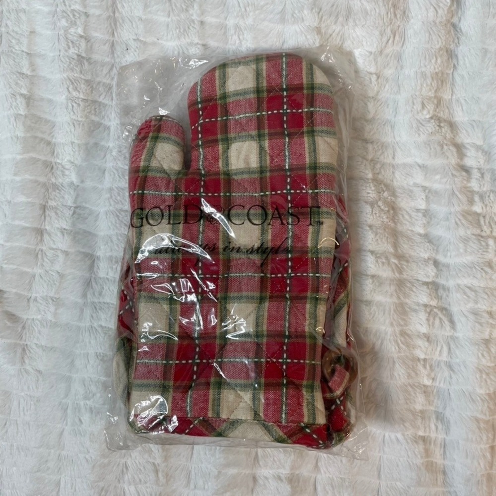Gold Coast Plaid Oven‎ Mitt Kitchen Utensil Holiday Baking Cooking NWT